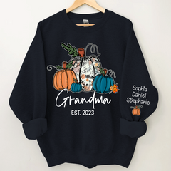 Lofaris Fall Pumpkin Grandma Est Year Customized Sweatshirt