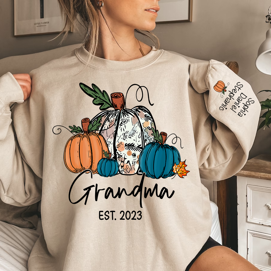 Lofaris Fall Pumpkin Grandma Est Year Customized Sweatshirt