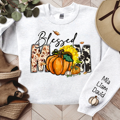 Lofaris Fall Pumpkin Sunflower Blessed Mom Custom Sweatshirt