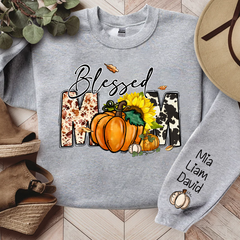 Lofaris Fall Pumpkin Sunflower Blessed Mom Custom Sweatshirt