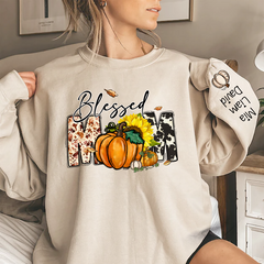 Lofaris Fall Pumpkin Sunflower Blessed Mom Custom Sweatshirt