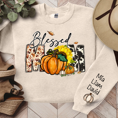 Lofaris Fall Pumpkin Sunflower Blessed Mom Custom Sweatshirt