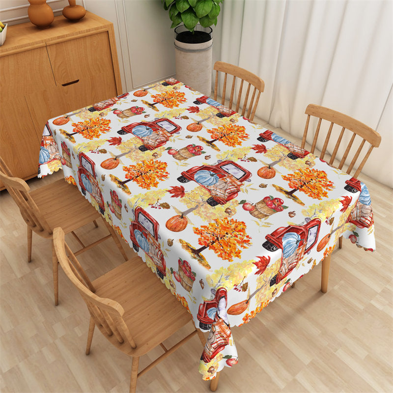 Lofaris Fall Thanksgiving Truck Maple Leaf Leaves Tablecloth