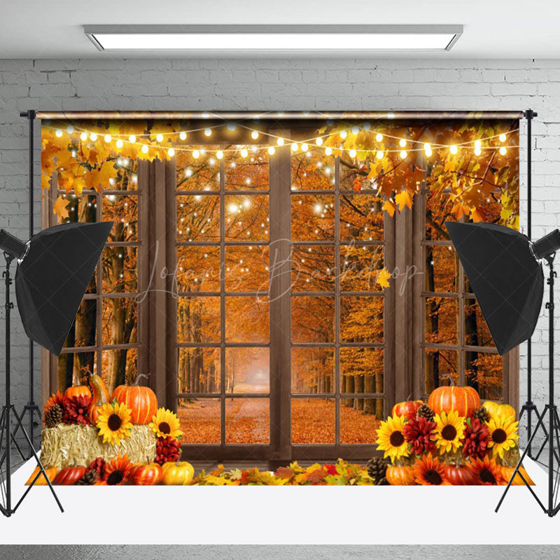 Lofaris Fallen Leaves In Maple Forest Outside Window Backdrop