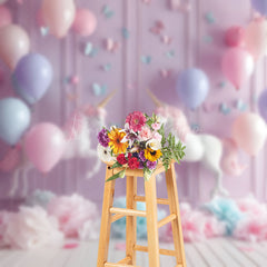 Lofaris Fantasy Balloons Unicorn Purple Wall Photo Backdrop