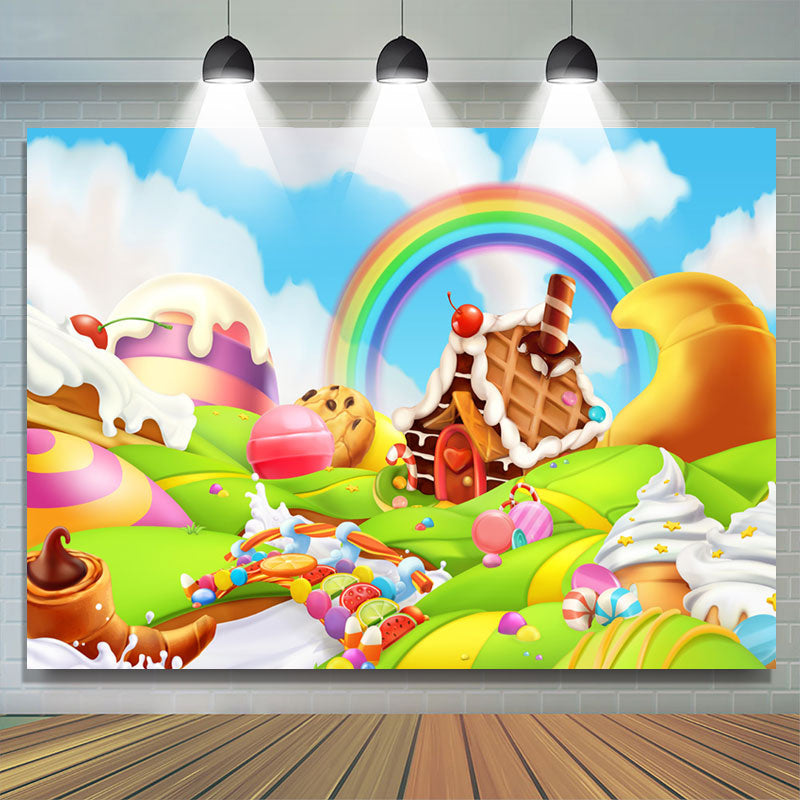 Lofaris Fantasy Candy Land Rainbow Dessert Birthday Backdrop