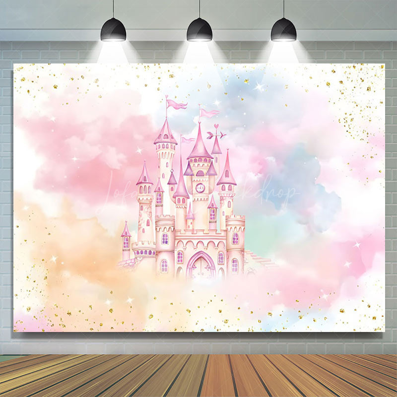 Lofaris Fantasy Cloud Glitter Castle Girl Birthday Backdrop