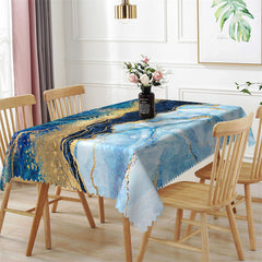 Lofaris Fantasy Dark Blue White Marble Rectangle Tablecloth