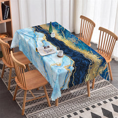 Lofaris Fantasy Dark Blue White Marble Rectangle Tablecloth