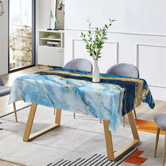 Lofaris Fantasy Dark Blue White Marble Rectangle Tablecloth