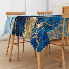 Lofaris Fantasy Dark Blue White Marble Rectangle Tablecloth