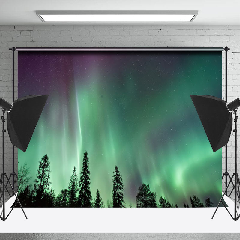 Lofaris Fantasy Green Aurora Light Forest Photo Backdrop