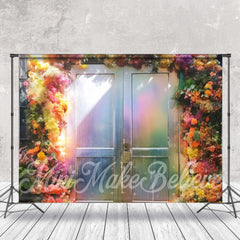 Lofaris Fantasy Mottled Color Floral Wood Door Backdrop