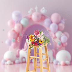 Lofaris Fantasy Pink Arch Balloons Unicorn Photo Backdrop