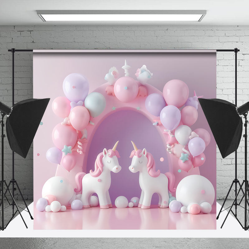 Lofaris Fantasy Pink Arch Balloons Unicorn Photo Backdrop