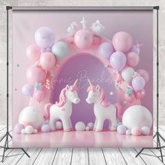 Lofaris Fantasy Pink Arch Balloons Unicorn Photo Backdrop