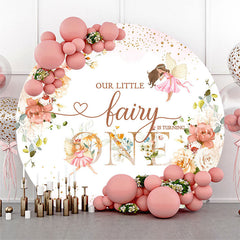 Lofaris Fariy Pink Floral Circle Happy 1st Birthday Backdrop