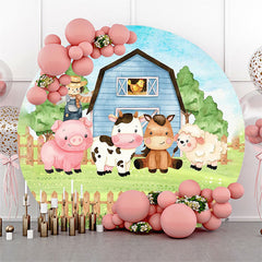 Lofaris Farm Animals Blue Apron Round Birthday Backdrop Kit For Kids