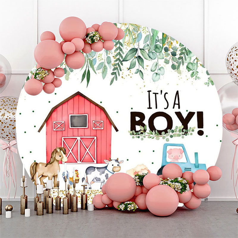 Lofaris Farm Animals Leaf Round Baby Shower Backdrop For Boy