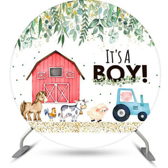 Lofaris Farm Animals Leaf Round Baby Shower Backdrop For Boy