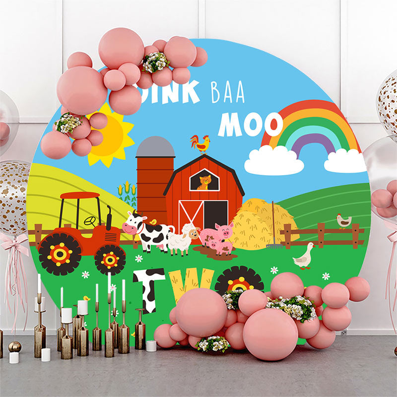 Lofaris Farm Barn Oink Baa Moo Round 2nd Birthday Backdrop