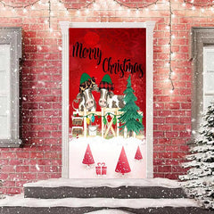 Lofaris Farm Bullpen Cows Tree Snow Christmas Door Cover