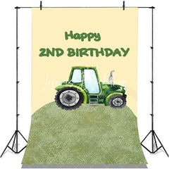 Lofaris Farm Green Tractor Happy 2nd Birthday Party Backdrop