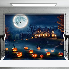 Lofaris Farm Manor Bats Night Pumpkin Happy Halloween Backdrop