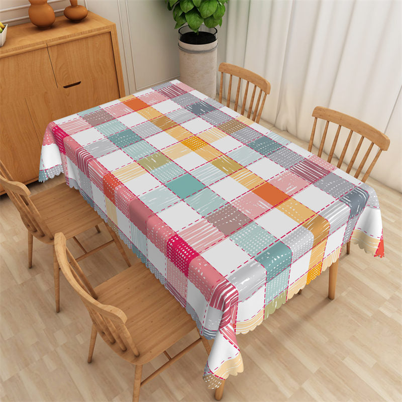 Lofaris Fashionable Doodle Checkered Colorful Tablecloth