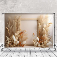 Lofaris Feather Orange Flower Beige Wall Boho Photo Backdrop