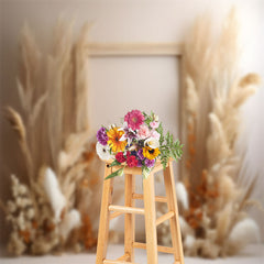 Lofaris Feather Orange Flower Beige Wall Boho Photo Backdrop