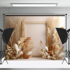 Lofaris Feather Orange Flower Beige Wall Boho Photo Backdrop