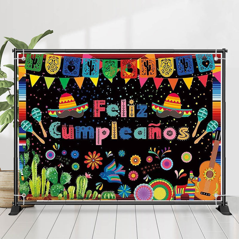 Lofaris Feliz Cumpleanos Cactus Mexican Fiesta Backdrop