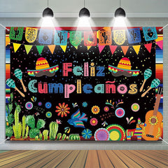 Lofaris Feliz Cumpleanos Cactus Mexican Fiesta Backdrop