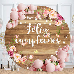 Lofaris Feliz Cumpleanos Flower Wood Round Birthday Backdrop