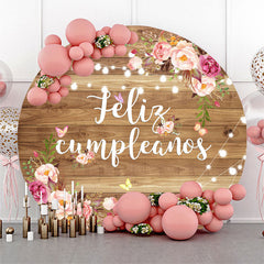 Lofaris Feliz Cumpleanos Flower Wood Round Birthday Backdrop