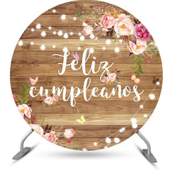 Lofaris Feliz Cumpleanos Flower Wood Round Birthday Backdrop