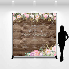 Lofaris First Communion Floral Wood Custom Baptism Backdrop