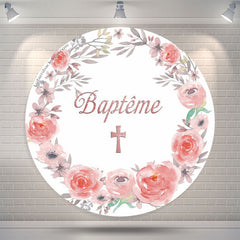 Lofaris First Communion Floral Wreath Baptism Round Backdrop