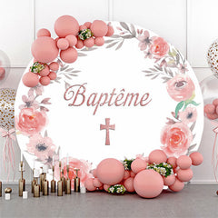 Lofaris First Communion Floral Wreath Baptism Round Backdrop