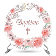 Lofaris First Communion Floral Wreath Baptism Round Backdrop