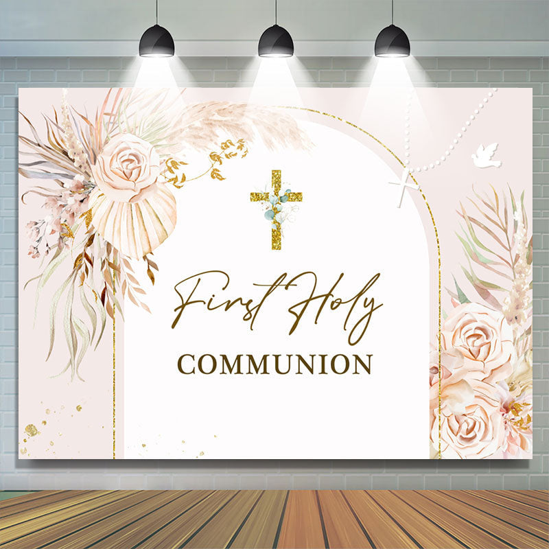 Lofaris First Holy Communion Boho Floral Baptism Backdrop