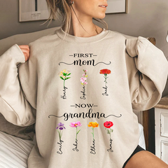 Lofaris First Mom Now Grandma Flowers Custom Sweatshirt