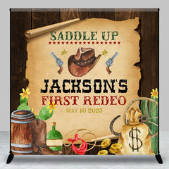 Lofaris First Redeo Cowboy Wooden Custom Birthday Backdrop