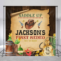 Lofaris First Redeo Cowboy Wooden Custom Birthday Backdrop