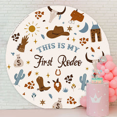 Lofaris First Rodeo Cow Boy 1st Birthday Round Backdrop