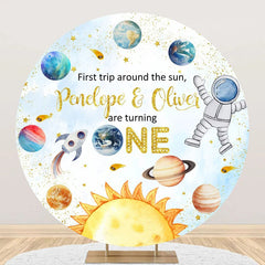 Lofaris First Trip Pretty Planet Round 1st Birthday Backdrop