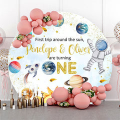 Lofaris First Trip Pretty Planet Round 1st Birthday Backdrop