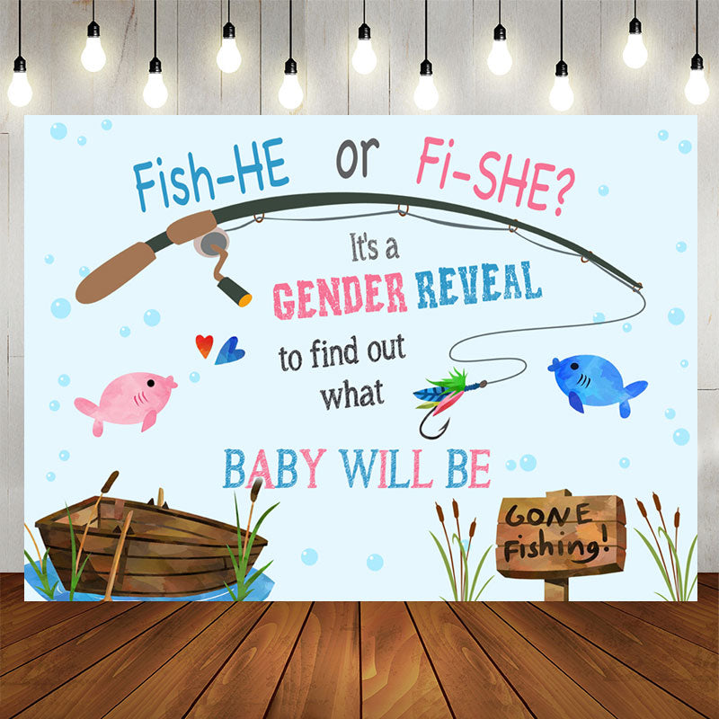 Lofaris Fish He or She Baby Will Be Gender Reveal Backdrop | Backdrop Curtains for Baby Shower | Backdrop for Baby Shower | Backdrops for Baby Showers