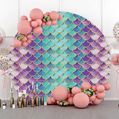 Lofaris Fish Scales Gradient Mermaid Round Birthday Backdrop